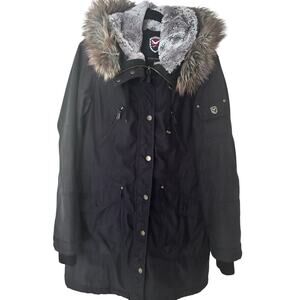 1 Madison Expedition- Fox-Fur-Trim Hooded Parka-Coat -Black -Women's -M/M -15101
